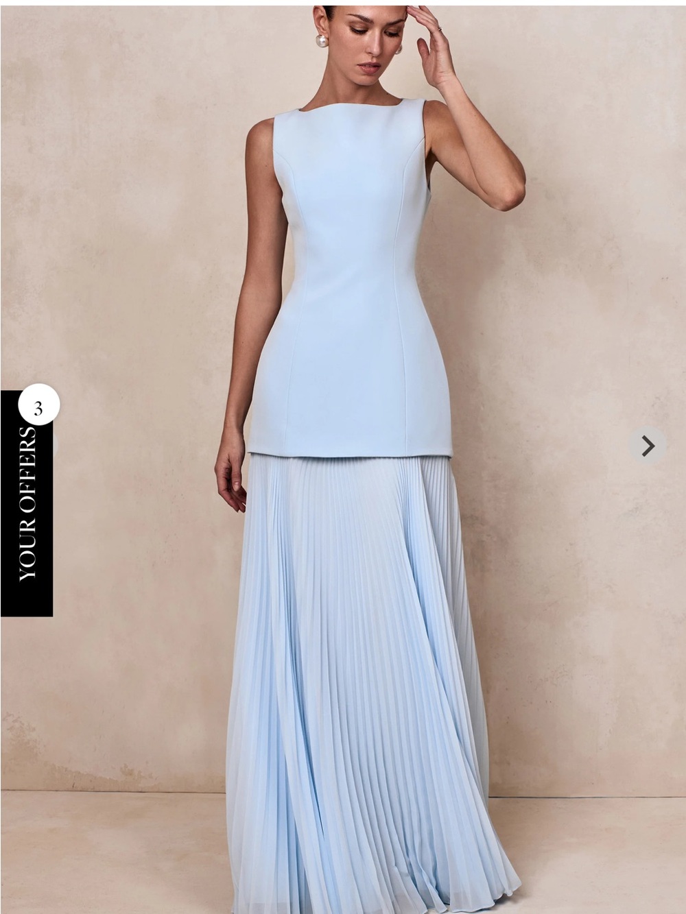 Elegant Sleeveless Light Blue Maxi Dress with Pleated Skirt